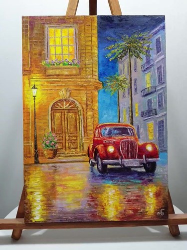 Rainy Evening, Original Oil Painting Signed Wall Art Home Decor Ukrainian Artist - Picture 9 of 23