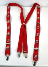 Santa Claus Christmas 1" Red Suspenders Sliver Tone Clip On EUC