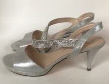 NINA Crystal Embellished Evening Slip-On Sandals, Silver Size 8.5 M