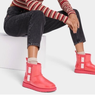 UGG CLASSIC CLEAR MINI SAMBA RED WATERPROOF BOOT Women SIZE 8
