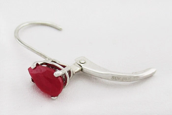GENUINE 1.34 Cts RUBY EARRINGS 14K WHITE GOLD - Free Certificate - LEVER BACKS - Image 2 of 4