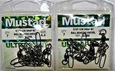 Four (4) Packs of Mustad Ball Bearing Swivels with Stay-Lok Snap SLSBB Size 4.4