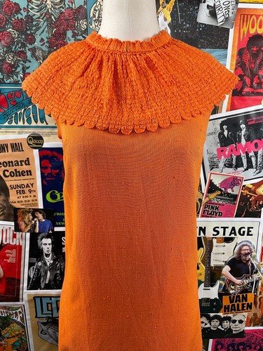 Vintage 60s Orange Sleeveless Shift Dress Go-Go Groovy Mod PXS - Picture 2 of 10