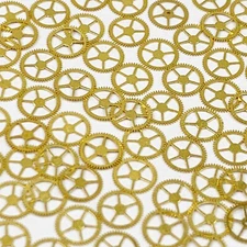 100 Flat Gold Wheels 5mm Watch Part Gear Steampunk Watchmaker Job Craft Art Lot
