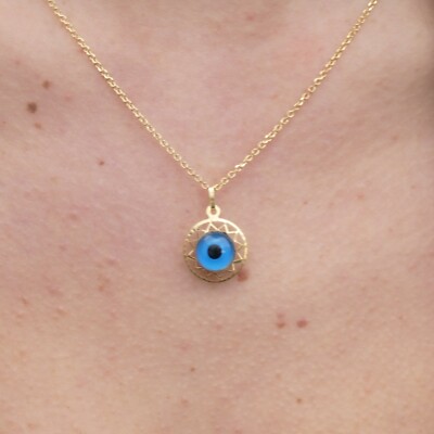 Großer, griechischer, böser Blick, Glücksbringer, 14K Gelbgold Anhänger, Schutz