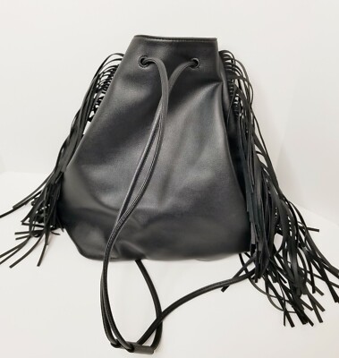 Victorias Secret VS Black Faux Leather Fringe Backpack Bag  display picture 3