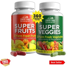 Fruits and Vegetables Supplement, 180 Fruit and 180 Veggie Capsules, Greens a...