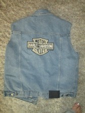 MENS HARLEY DAVIDSON DENIM PATCH VEST, SZ M, LQQK
