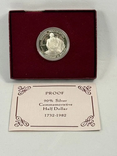 1982-S George Washington Proof Silver Half Dollar 90% OGP Box & COA