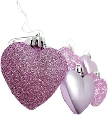 12 x Small Love Heart Christmas Tree Baubles - Pink, Red, White