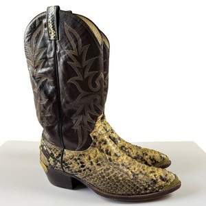 vintage Justin 8310 Bottes de cowboy western exotiques en peau de lézard noir pour hommes T 9 EE