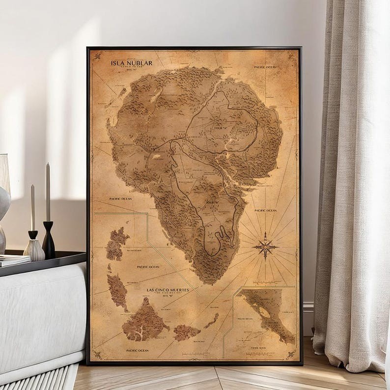 Póster de mapa de Parque Jurásico: arte de pared para amantes del cine 16x24", 24x36"