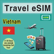 [eSIM] Vietnam Travel SIM Card, 5-20 Days, 30-50GB, Call &Text, QR Code