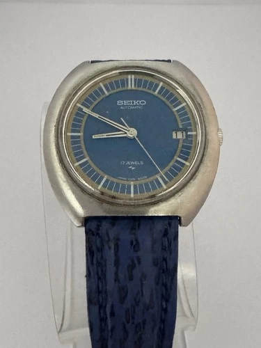 Vintage Seiko 7005-8150 Blue Dial Automatic 17J Japan Runs Well