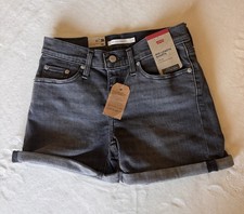 Levi's Wms Black Wash Denim Mid Length Cuffed Shorts Size W25 New With Tags