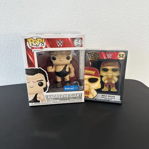SET OF 2 WWE Funko Pop Andre The Giant Walmart Exclusive, Hulk Hogan Enamel Pin