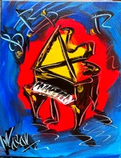 Oil Painting PIANO   abstract SIGNED BY KAZAV Original    IMPRESSIONIST