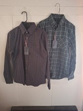 2 New Ben Sherman Long Sleeve Button Oxford Flannel Shirts Spruce/Plaid Size S