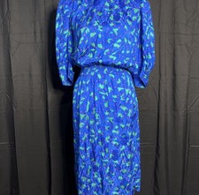 Vintage Flora Kung Silk Dress Blue Size 6