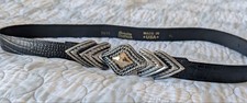 Vintage Revcor Genuine Leather Belt with Decorative Silver Gold Tone Buckle M