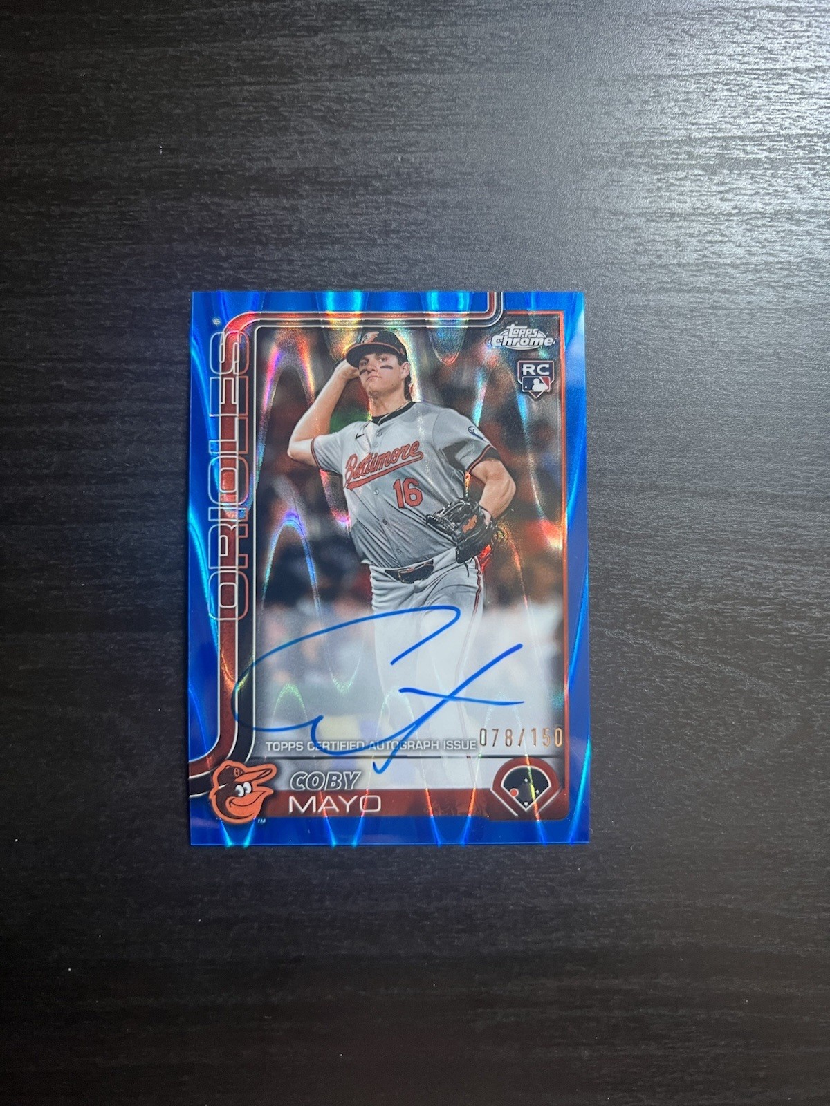 2025 Topps Chrome #RA-CMA Coby Mayo Auto Blue Ray wave RC Rookie Auto 078/150