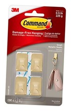  Small Metallic Hooks Color and 5 Strips, Damage-Free Wall Hooks 4 Hooks Brass 2.75 per strip