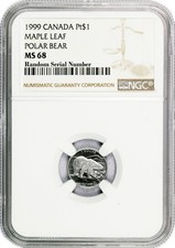 1999 $1 CAD Platinum Canadian Maple Leaf Polar Bear 1/20 oz .9995 NGC MS68