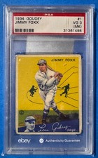 1934 GOUDEY #1 JIMMIE FOXX BASEBALL CARD - PSA 3 MK - PHILADELPHIA ATHLETICS HOF
