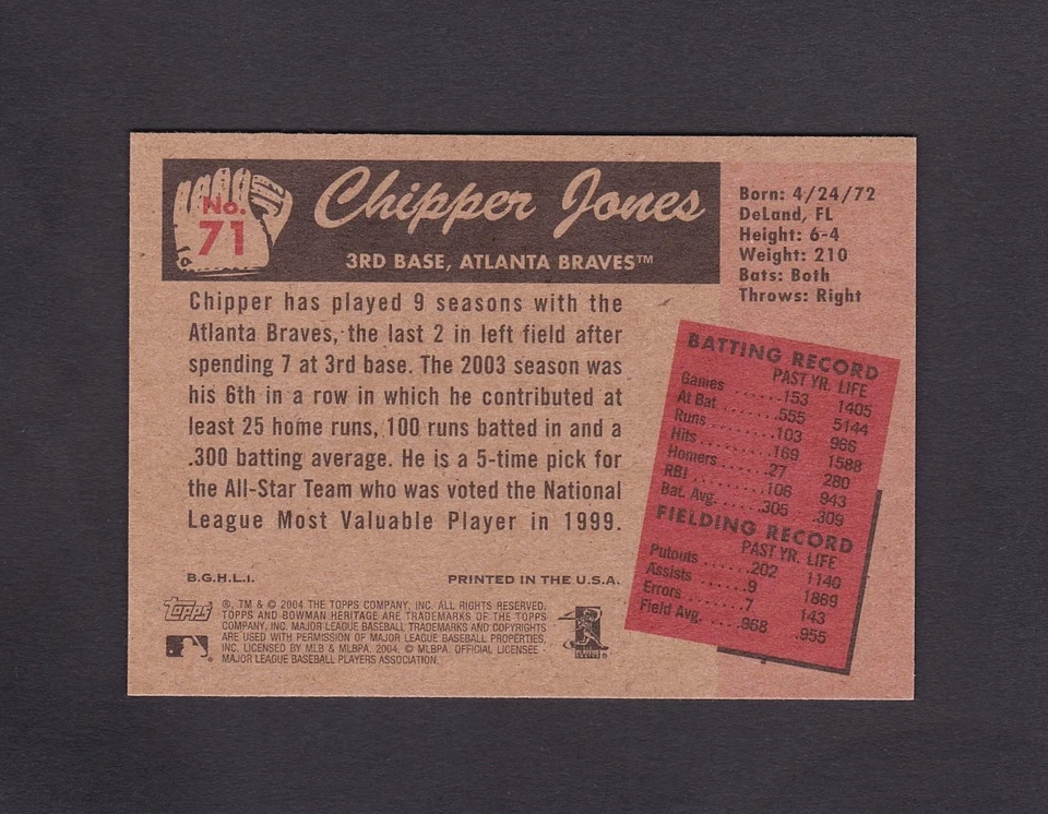 2004 Bowman Heritage #71 Chipper Jones [NM/MT] - Image 2 of 2