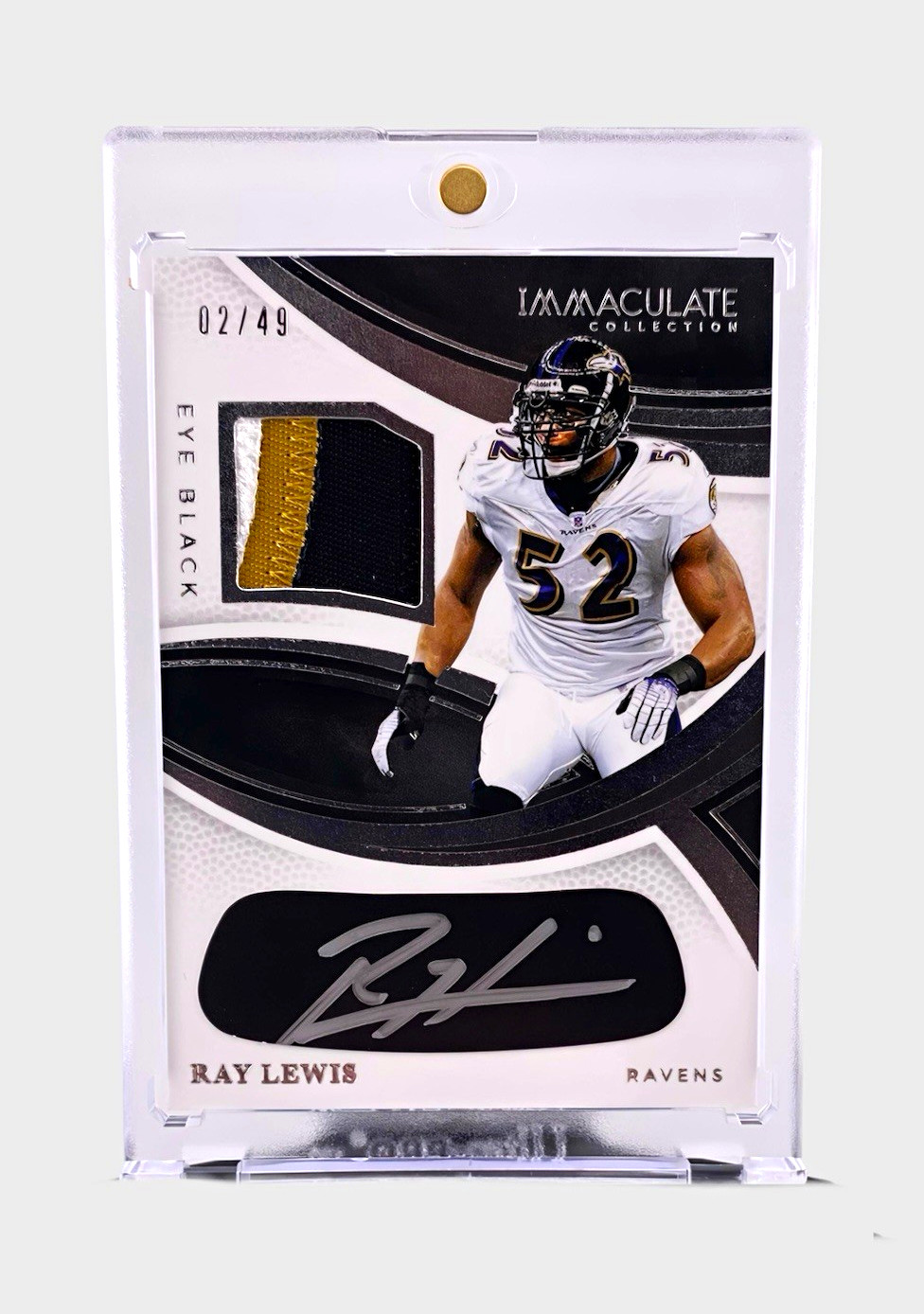 Ray Lewis 2025 Immaculate Collection Eye Black Patch Auto /49 SSP Ravens HOF view 1