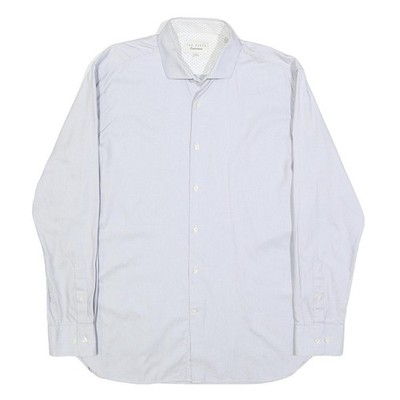 TED BAKER Herren Blau Langarm Hemd L Baumwolle Büro Formell Smart Freizeit