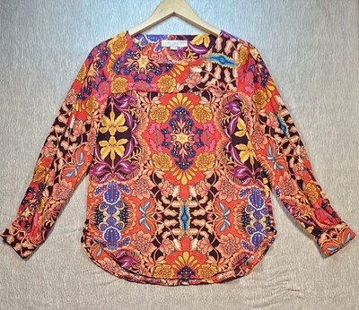 Loft Women s Floral Abstract Multicolor Blouse Long Sleeve XS