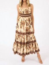 Farm Rio Aura Floral Sleeveless Midi Dress Sand
