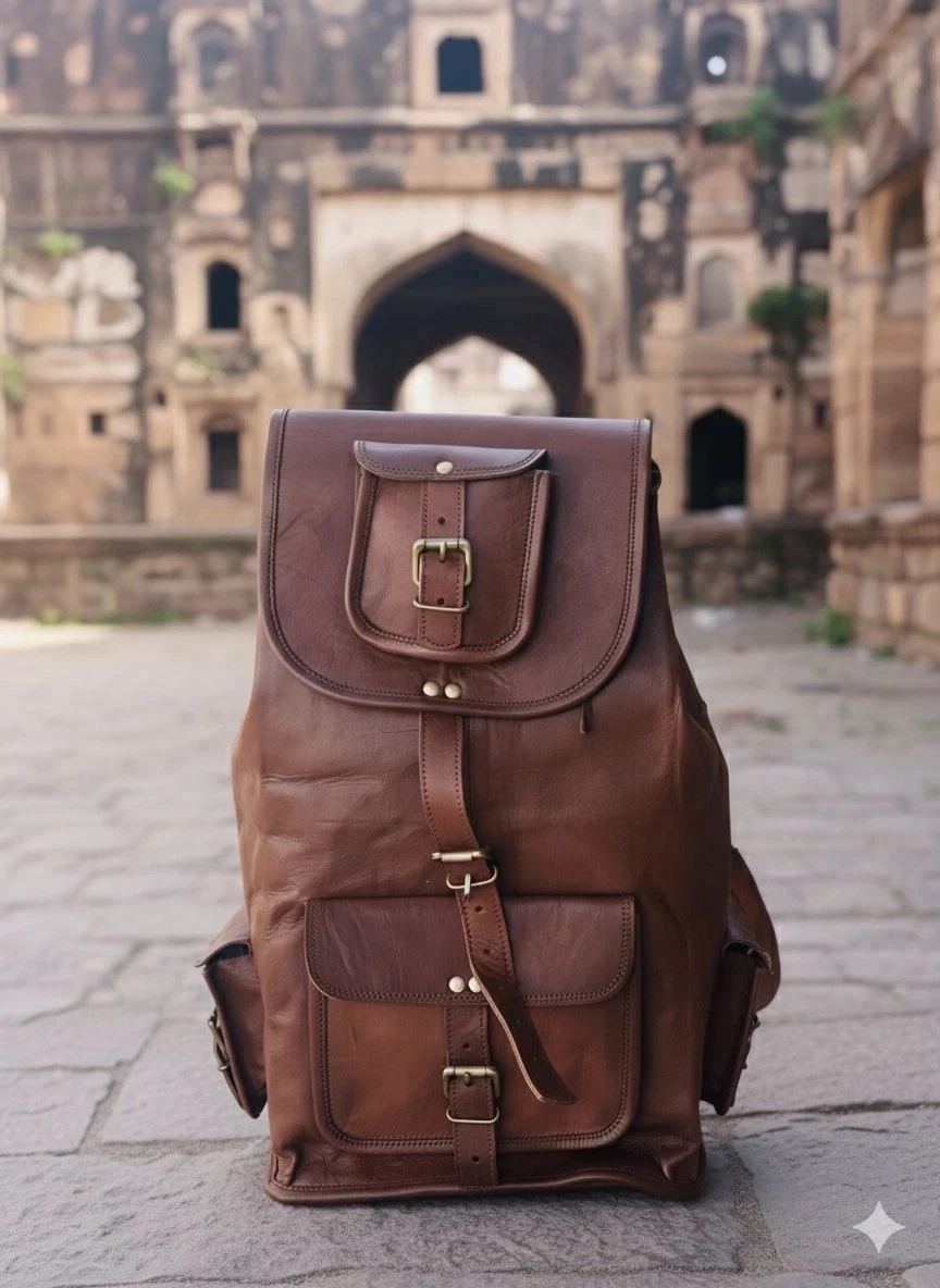 Leather Backpack Bag Genuine Laptop Travel Vintage Rucksack Real Men Men's Brown