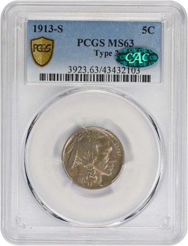1913-S Buffalo Nickel Type 2 MS63 PCGS (CAC)
