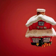 Vintage Ceramic Christmas House Tea Light Candle Holder 1990