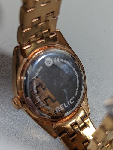 Relic Pearlized Dial Crystal Accent Round Gold Tone Case Stainless Steel Watch - Picture 6 of 6