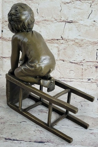 Art Deco Linda Niña Sentada en Silla Estatua de Bronce Escultura Arte Figura - Imagen 6 de 7