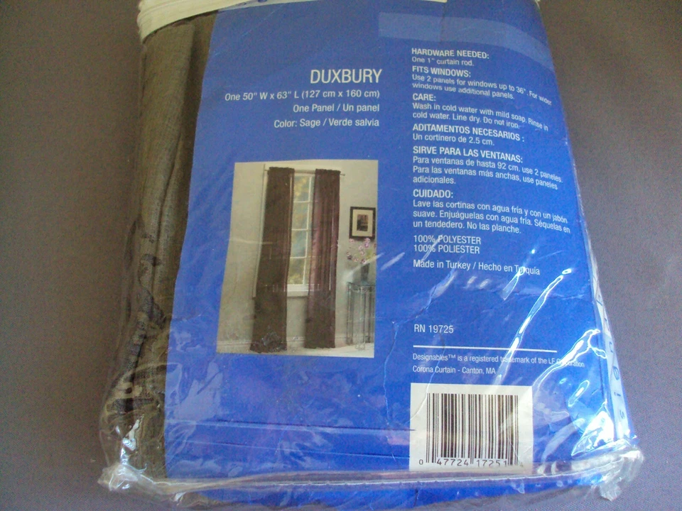 Designables Duxbury 50"W X 63"L Single Panel Color Sage New in Package - Image 3 of 4