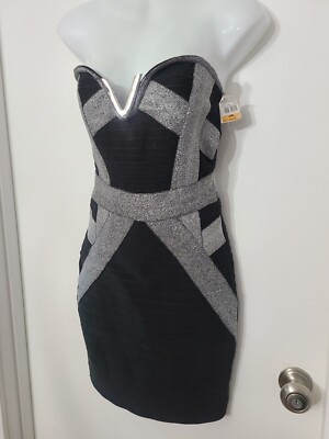 black and silver bandage dress Lightning Asymmetrical Bandage Dress L