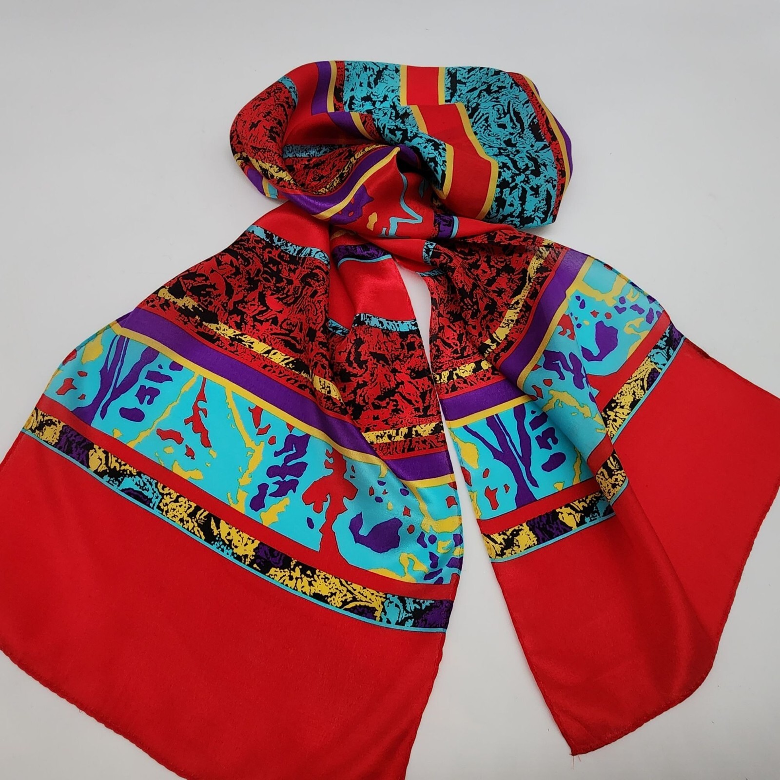 Bright Multicolor Abstract Pattern Silk Scarf Wit… - image 1