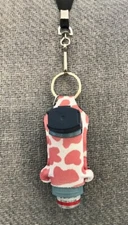 Asthma Inhaler Holder Case Sleeve Pink White Cow Spots Inhaler Keyring Lanyard