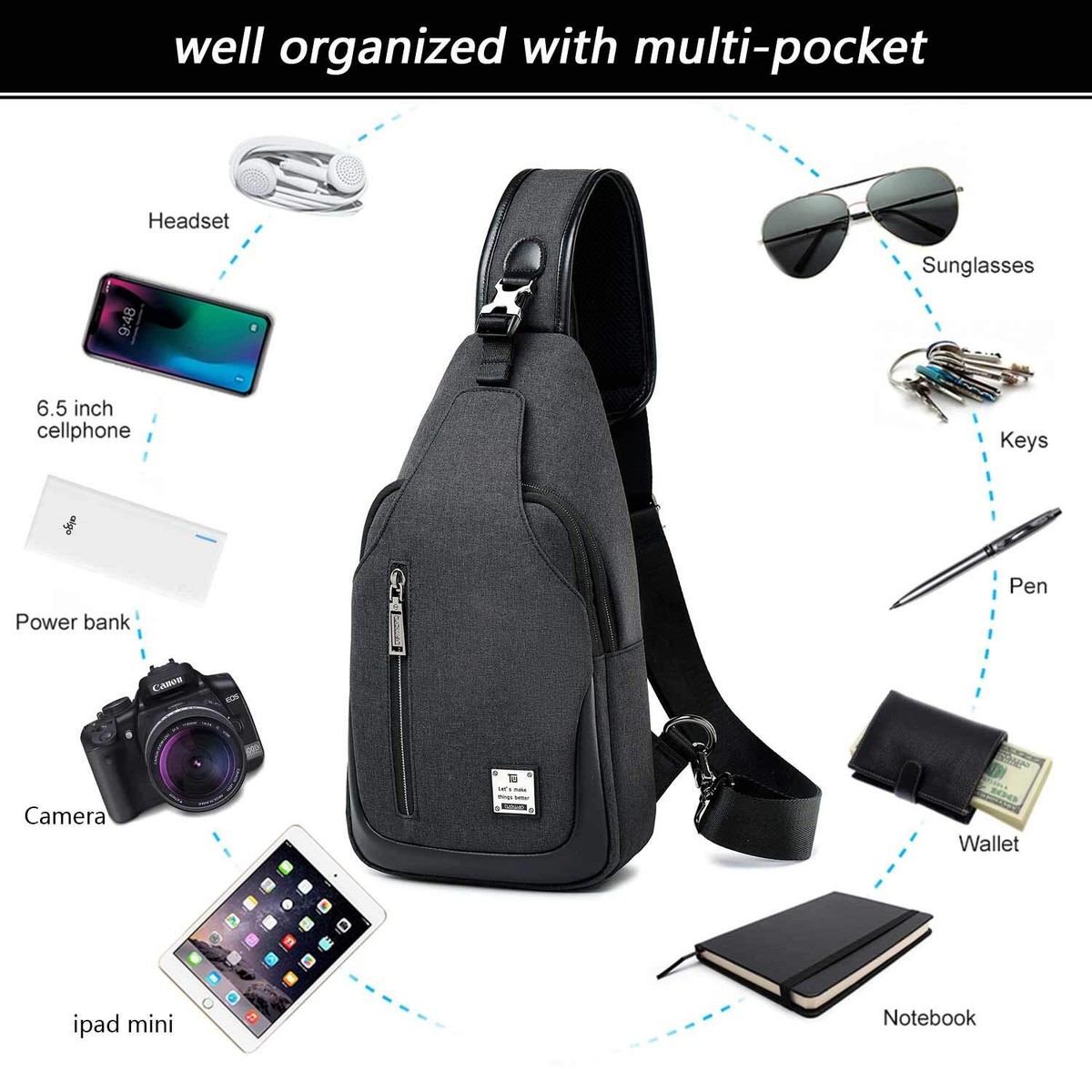 Small Sling Crossbody Backpack For Men & Women | Lightweight Mini Bag With USB Port