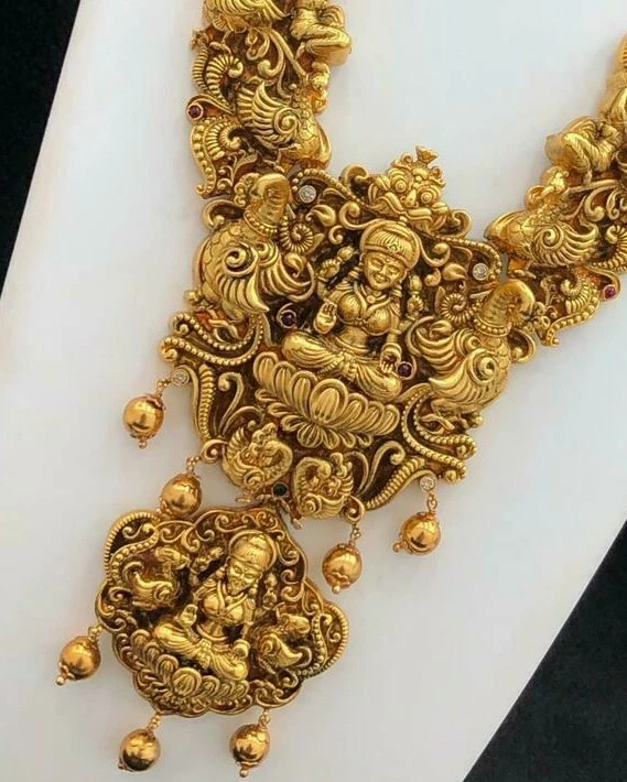 Indian Bollywood Matt Gold Plated Statement Necklace Nagas Temple