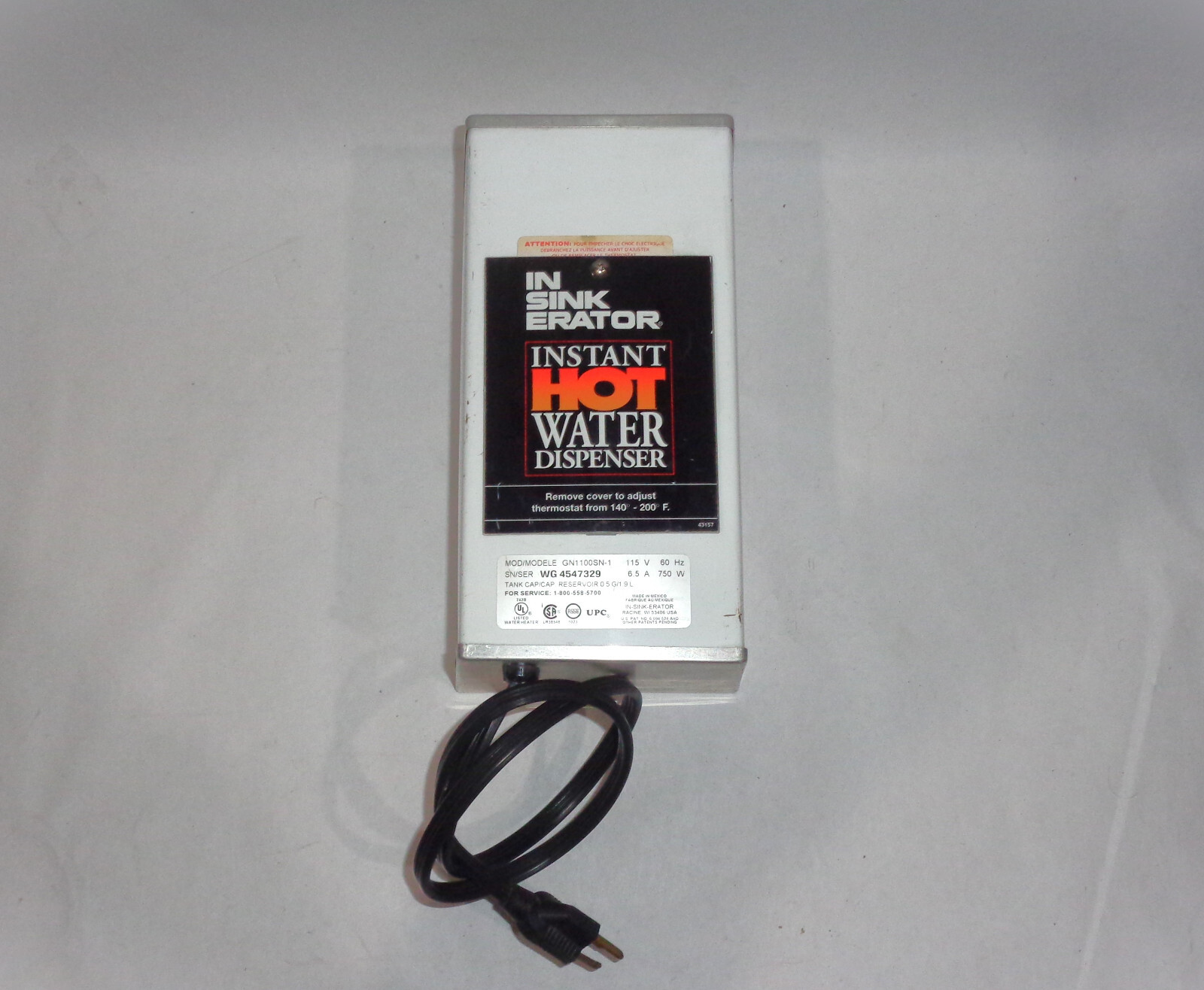 InSinkErator GN1100SN-1 Instant Hot Water Dispenser HEATER Undersink