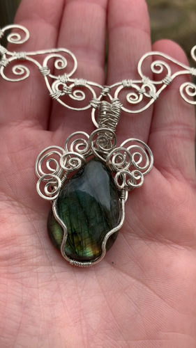 Labradorite Gemstone Jewelry 925 Silver Wire Wrap Filigree Chain Necklace Gift - Video 1 of 1