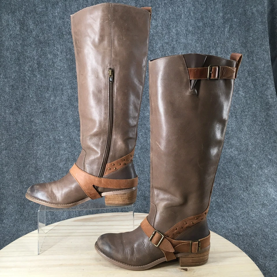 Botas Naughty Monkey para mujer 8 altas hasta la rodilla tacones altos cuero beige Foto 2 de 4