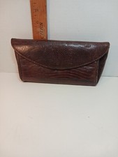 Vintage Brown Alligator Snake Skin Fold Over Purse Clutch Snap  Zippered READ