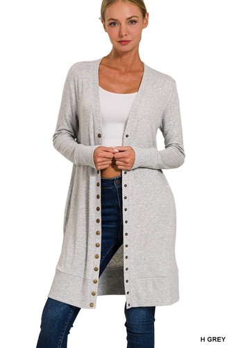 1X 2X 3X Snap Button Hip or Thigh Length Long Sweater Cardigan with Side Pockets - 第 16/69 張圖片