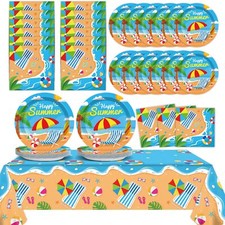 Summer Party Supplies Serves 24 Beach Luau Party Paper Plates Napkins Hawaiia...